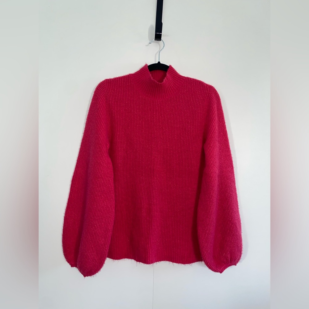Rachel Roy Pink Puff-Sleeve Turtleneck Sweater